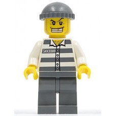 cty040 Police - Jail Prisoner 50380 Prison Stripes, Dark Bluish Gray Legs, Dark Bluish Gray Knit Cap, Gold Tooth 